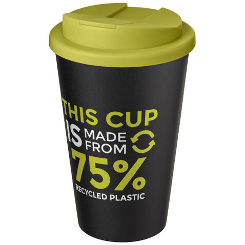 Americano® Eco 350 ml recycelter Becher mit auslaufsicherem Deckel, limone, schwarz bedrucken, Art.-Nr. 21042563 Americano® Eco 350 ml recycelter Becher mit auslaufsicherem Deckel, limone, schwarz bedrucken, Art.-Nr. 21042563