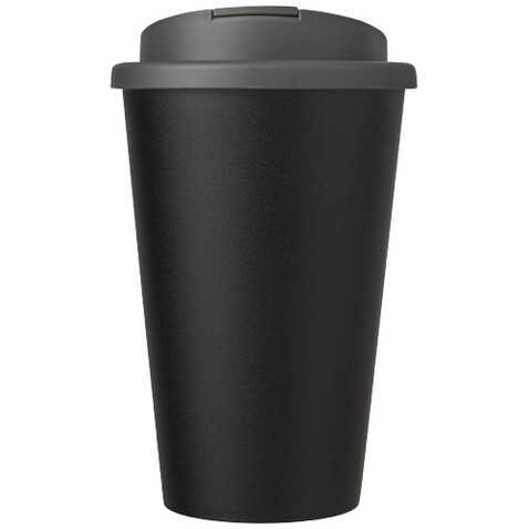 Americano® Eco 350 ml recycelter Becher mit auslaufsicherem Deckel, grau, schwarz bedrucken, Art.-Nr. 21042582