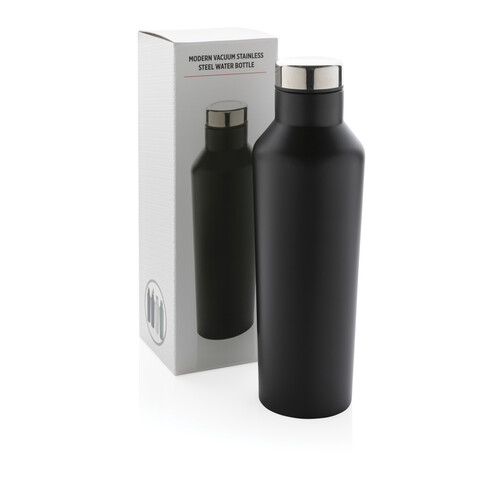 Moderne Vakuum-Flasche aus Stainless Steel schwarz bedrucken, Art.-Nr. P436.761