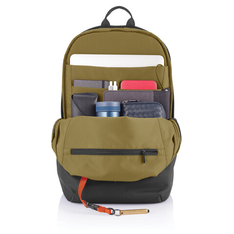 Bobby Soft, Anti-Diebstahl-Rucksack schwarz, grün bedrucken, Art.-Nr. P705.791
