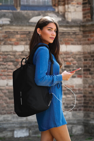 Bobby Soft, Anti-Diebstahl-Rucksack schwarz, grün bedrucken, Art.-Nr. P705.791