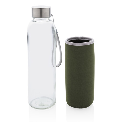 Glasflasche mit Neopren-Sleeve grün bedrucken, Art.-Nr. P433.437