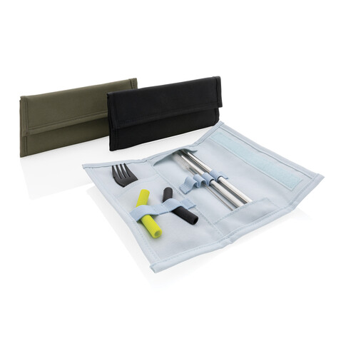 Tierra 2-teiliges Trinkhalm- und Besteckset grün bedrucken, Art.-Nr. P269.557