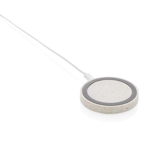 Rundes 5W Charging Pad aus Weizenstroh khaki bedrucken, Art.-Nr. P308.299