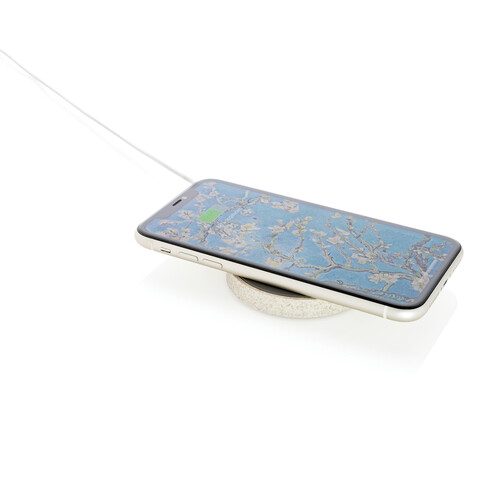 Rundes 5W Charging Pad aus Weizenstroh khaki bedrucken, Art.-Nr. P308.299