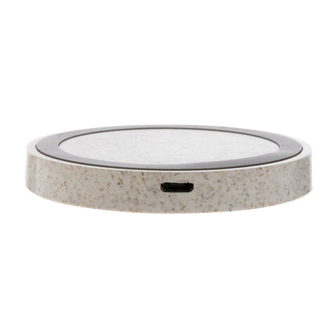 Rundes 5W Charging Pad aus Weizenstroh khaki bedrucken, Art.-Nr. P308.299