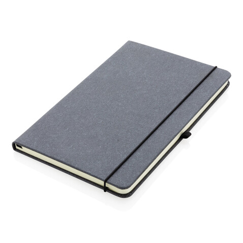 A5 Hardcover Notizbuch aus GRS recyceltem PU grau bedrucken, Art.-Nr. P774.202