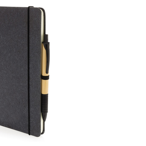A5 Hardcover Notizbuch aus GRS recyceltem PU grau bedrucken, Art.-Nr. P774.202