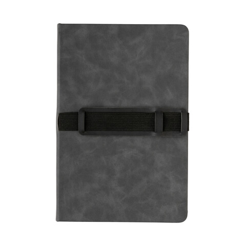 Deluxe Hardcover PU Notizbuch mit Handy- und Stiftehalter grau bedrucken, Art.-Nr. P774.232