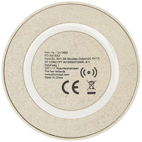 Naka kabelloses 5W Ladepad aus Weizenstroh, beige bedrucken, Art.-Nr. 12413602