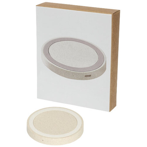 Naka kabelloses 5W Ladepad aus Weizenstroh, beige bedrucken, Art.-Nr. 12413602