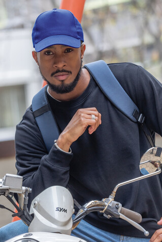 Impact 5 Panel Kappe aus 280gr rCotton mit AWARE™ Tracer blau bedrucken, Art.-Nr. P453.315