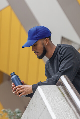 Impact 5 Panel Kappe aus 280gr rCotton mit AWARE™ Tracer blau bedrucken, Art.-Nr. P453.315