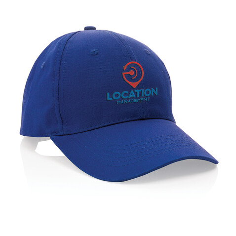 Impact 6 Panel Kappe aus 190gr rCotton mit AWARE™ Tracer blau bedrucken, Art.-Nr. P453.325