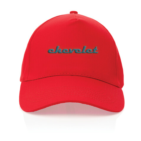 Impact 5 Panel Kappe aus 190gr rCotton mit AWARE™ Tracer rot bedrucken, Art.-Nr. P453.334