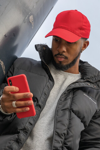 Impact 5 Panel Kappe aus 190gr rCotton mit AWARE™ Tracer rot bedrucken, Art.-Nr. P453.334
