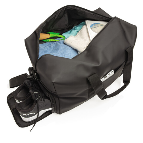 Schicke PU Wochenendtasche schwarz bedrucken, Art.-Nr. P707.061