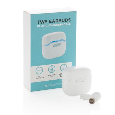 TWS Ohrhörer in UV-C Sterilisations Lade-Case weiß bedrucken, Art.-Nr. P329.073