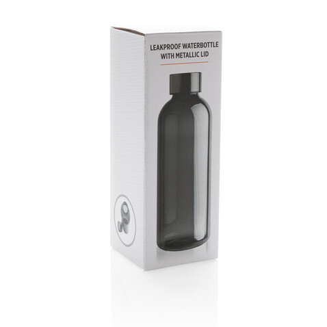 Auslaufsichere Trinkflasche mit Metalldeckel schwarz bedrucken, Art.-Nr. P433.441