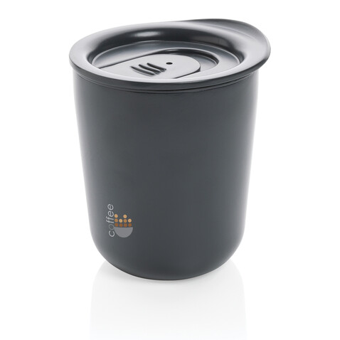 Antimikrobieller Kaffeebecher im klassischen Design grau bedrucken, Art.-Nr. P432.092