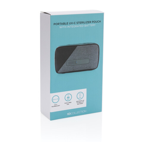 Tragbare UV-C-Sterilisationstasche mit integriertem Akku grau bedrucken, Art.-Nr. P820.222