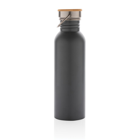 Moderne Stainless-Steel Flasche mit Bambusdeckel grau bedrucken, Art.-Nr. P436.832