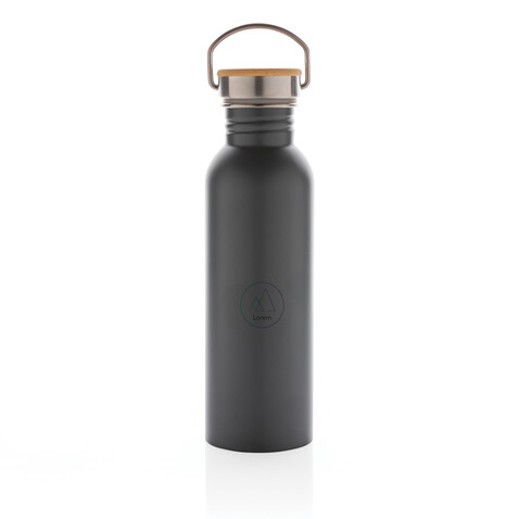 Moderne Stainless-Steel Flasche mit Bambusdeckel grau bedrucken, Art.-Nr. P436.832