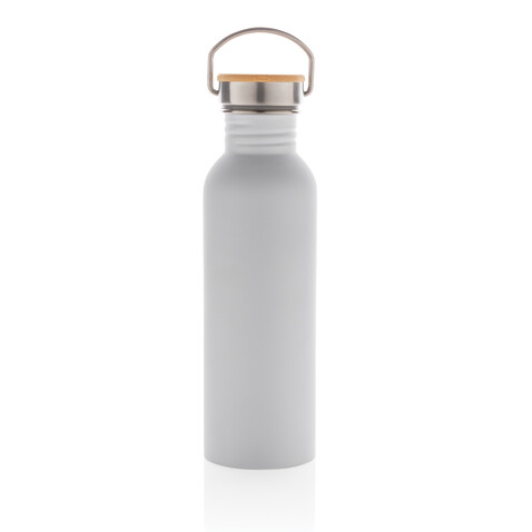 Moderne Stainless-Steel Flasche mit Bambusdeckel weiß bedrucken, Art.-Nr. P436.833