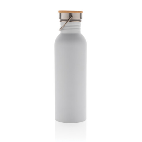 Moderne Stainless-Steel Flasche mit Bambusdeckel weiß bedrucken, Art.-Nr. P436.833
