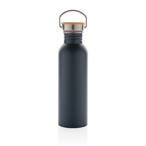 Moderne Stainless-Steel Flasche mit Bambusdeckel blau bedrucken, Art.-Nr. P436.835