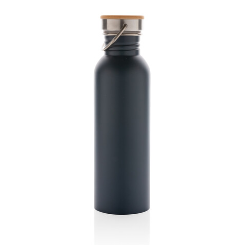Moderne Stainless-Steel Flasche mit Bambusdeckel blau bedrucken, Art.-Nr. P436.835