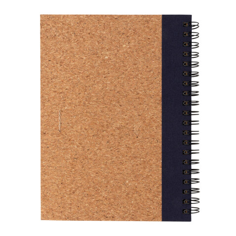 Kork Spiral-Notizbuch mit Stift blau bedrucken, Art.-Nr. P774.275