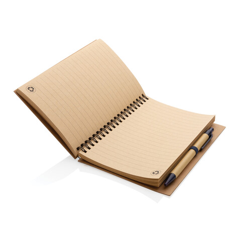 Kork Spiral-Notizbuch mit Stift blau bedrucken, Art.-Nr. P774.275