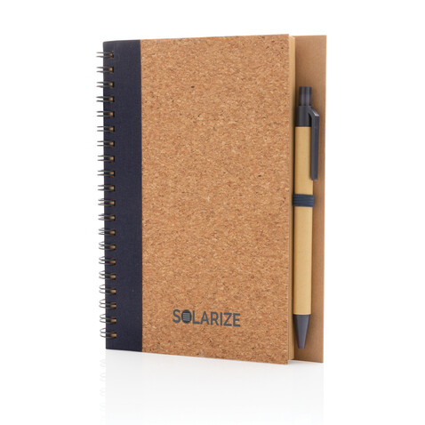 Kork Spiral-Notizbuch mit Stift blau bedrucken, Art.-Nr. P774.275