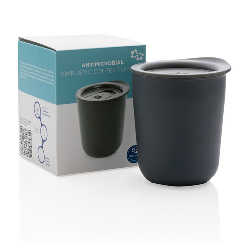 Antimikrobieller Kaffeebecher im klassischen Design grau bedrucken, Art.-Nr. P432.092