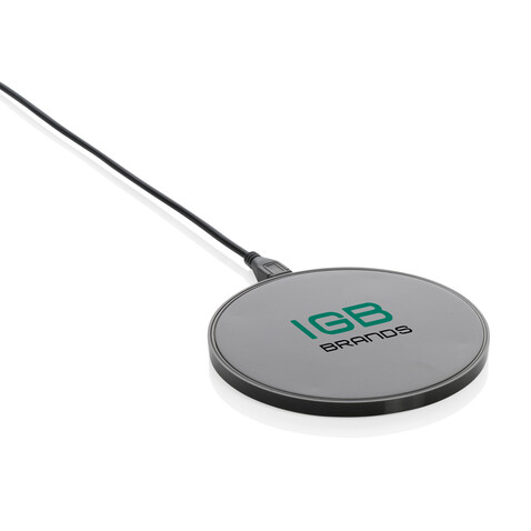 10W Wireless Charger aus RCS Standard recyceltem Kunststoff schwarz bedrucken, Art.-Nr. P308.661