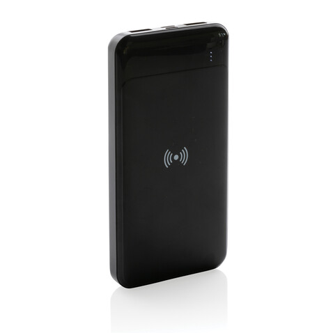 Wireless Powerbank aus RCS Standard recyceltem Kunststoff schwarz bedrucken, Art.-Nr. P322.671