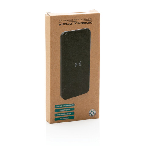 Wireless Powerbank aus RCS Standard recyceltem Kunststoff schwarz bedrucken, Art.-Nr. P322.671