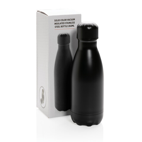 Solid Color Vakuum Stainless-Steel Flasche 260ml schwarz bedrucken, Art.-Nr. P436.961