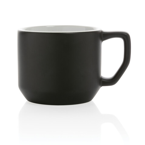 Moderne Keramiktasse, 350ml schwarz, weiß bedrucken, Art.-Nr. P434.041