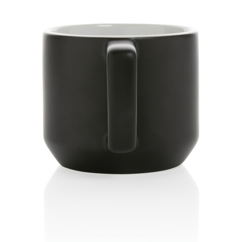 Moderne Keramiktasse, 350ml schwarz, weiß bedrucken, Art.-Nr. P434.041