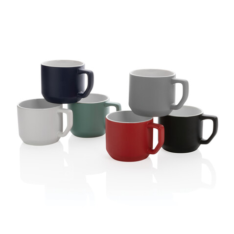Moderne Keramiktasse, 350ml schwarz, weiß bedrucken, Art.-Nr. P434.041