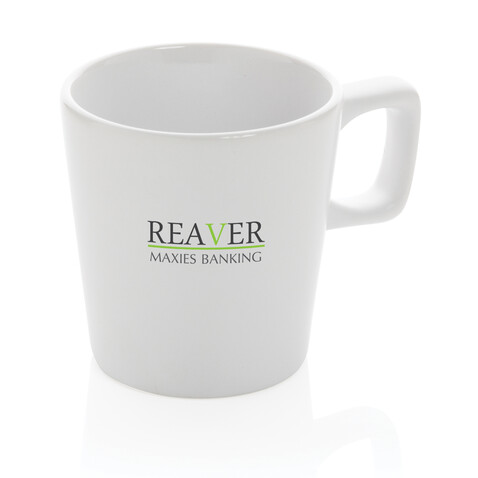 Moderne Keramik Kaffeetasse, 300ml weiß, weiß bedrucken, Art.-Nr. P434.053