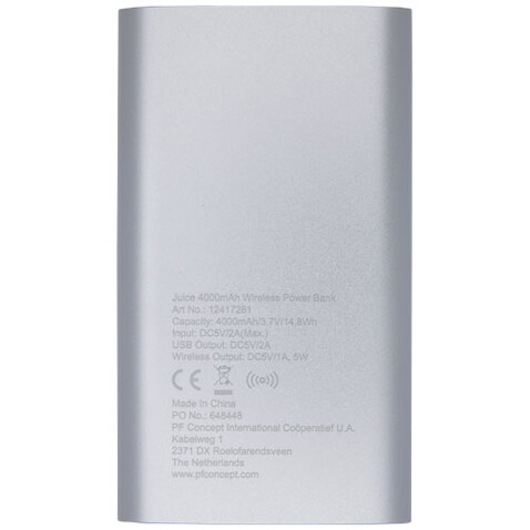 Juice 4000 mAh kabellose Powerbank, silber bedrucken, Art.-Nr. 12417281