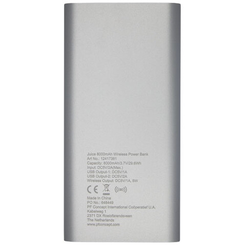 Juice 8000 mAh kabellose Powerbank, silber bedrucken, Art.-Nr. 12417381