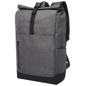 Libra 15,6&amp;quot; GRS recycelter Rolltop Laptop-Rucksack 12L, heather grau, schwarz bedrucken, Art.-Nr. 12054880