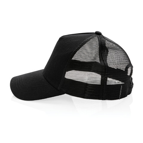 Impact AWARE™ 190gr Brushed rCotton 5 Panel Trucker-Cap schwarz bedrucken, Art.-Nr. P453.351
