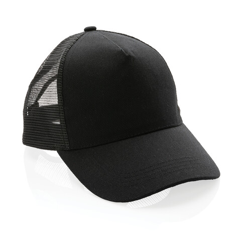 Impact AWARE™ 190gr Brushed rCotton 5 Panel Trucker-Cap schwarz bedrucken, Art.-Nr. P453.351