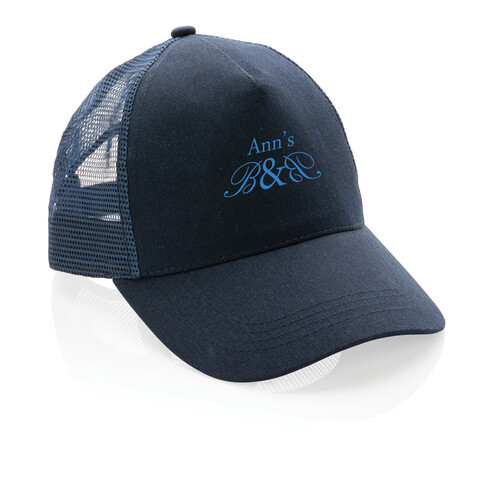 Impact AWARE™ 190gr Brushed rCotton 5 Panel Trucker-Cap navy blau bedrucken, Art.-Nr. P453.359