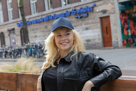 Impact AWARE™ 190gr Brushed rCotton 5 Panel Trucker-Cap navy blau bedrucken, Art.-Nr. P453.359